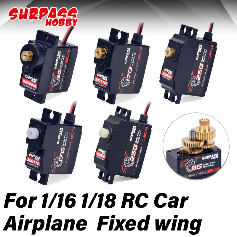 Surpass Hobby 3pcs 9g 17g 25g Metal Gear Digital Servo Micro for 1/18 1/16 RC Car Airplane Robot Fixed Wing Helicopter Drones