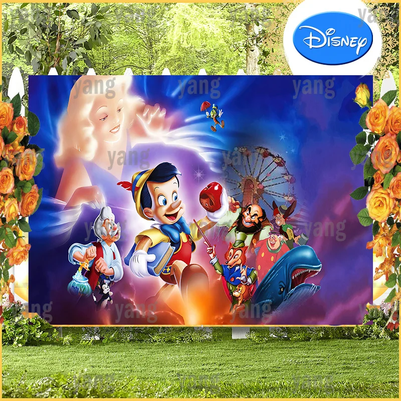 Disney Cartoon Carpenter Lovely Pinocchio Photo Background Banner Happy Birthday Party Decoration Baby Shower The Fairy Backdrop