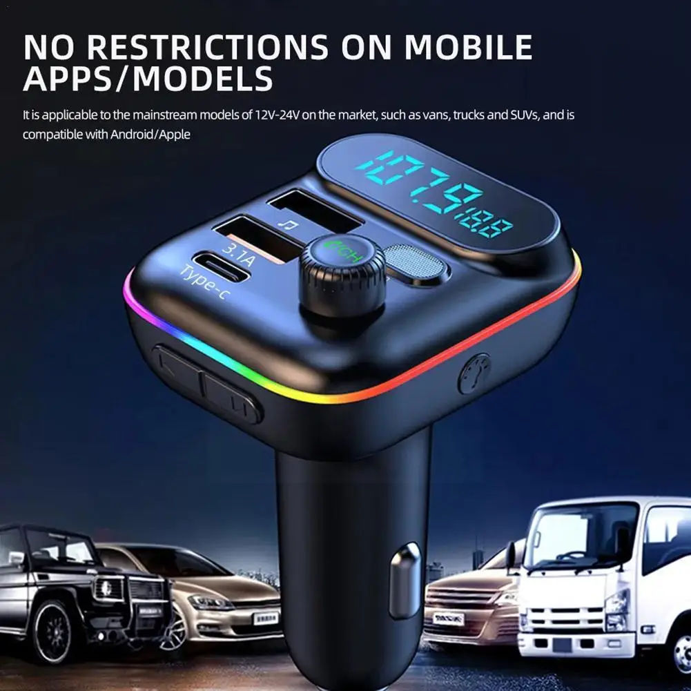 

Автомобильный беспроводной FM-трансмиттер с Bluetooth 5,0, адаптер, автомобильное зарядное устройство PD Mp3, громкая связь, 2USB-разъема, поддержка ка...