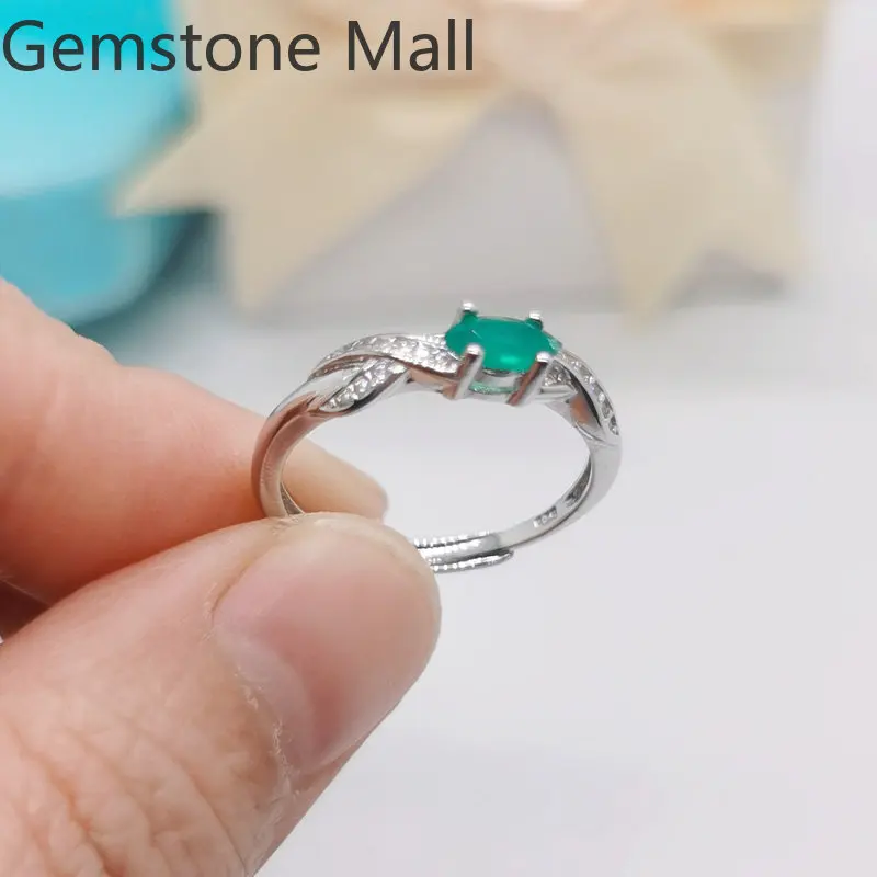 Зеленое кольцо из халцедона серебряное натурального диаметром 3 мм * 6 925 карата