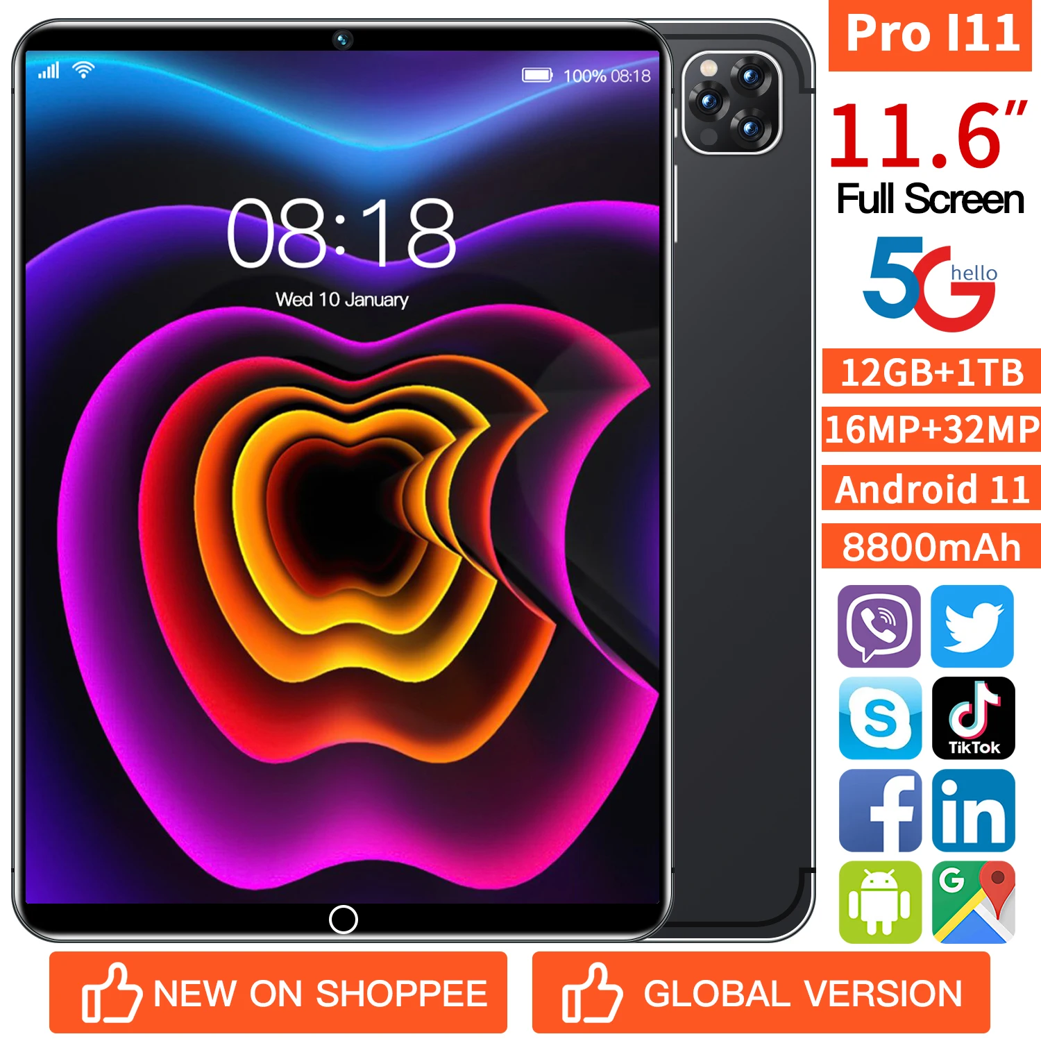 

2022 New 11.6 inch Tablet PC Pro I11 Android 11.0 Tablet 8800mAh 16GB+1TB 4 5G Dual SIM Smart Tablet PC