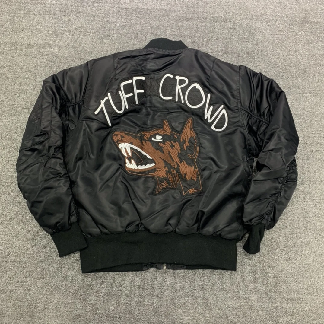 

TUFF CROWD Embroidery Dog Pattern Flying Jacket Men Women 1:1 Best Quality Thick Zipper Jacket High Street Hip Hop Casual Jacket