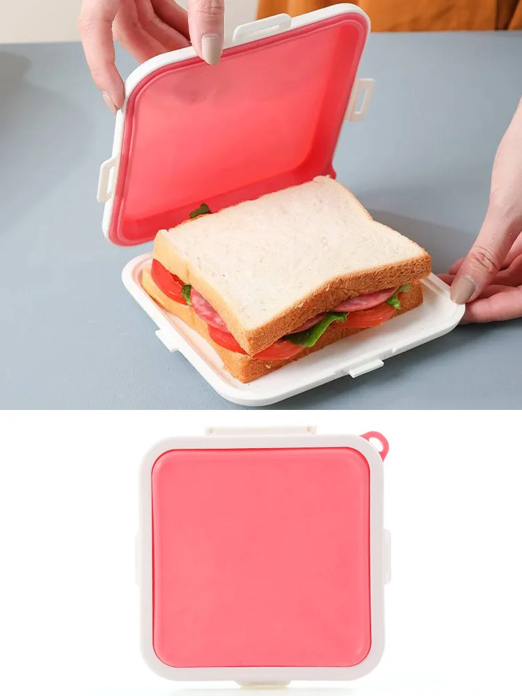 

Sandwich Storage Box Silicone Lunch Box Food Storage Case Reusable Microwave Lunch Box Food Storage Container Sandwich Boxes