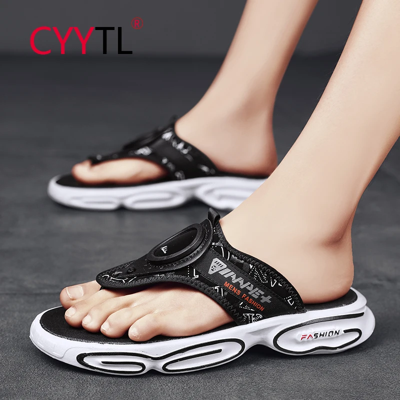 

CYYTL Men's Beach Sandals Wide Strap Thick Sole Flip Flops Slides Comfort Outdoor Indoor Summer Slippers Non Slip Pantuflas