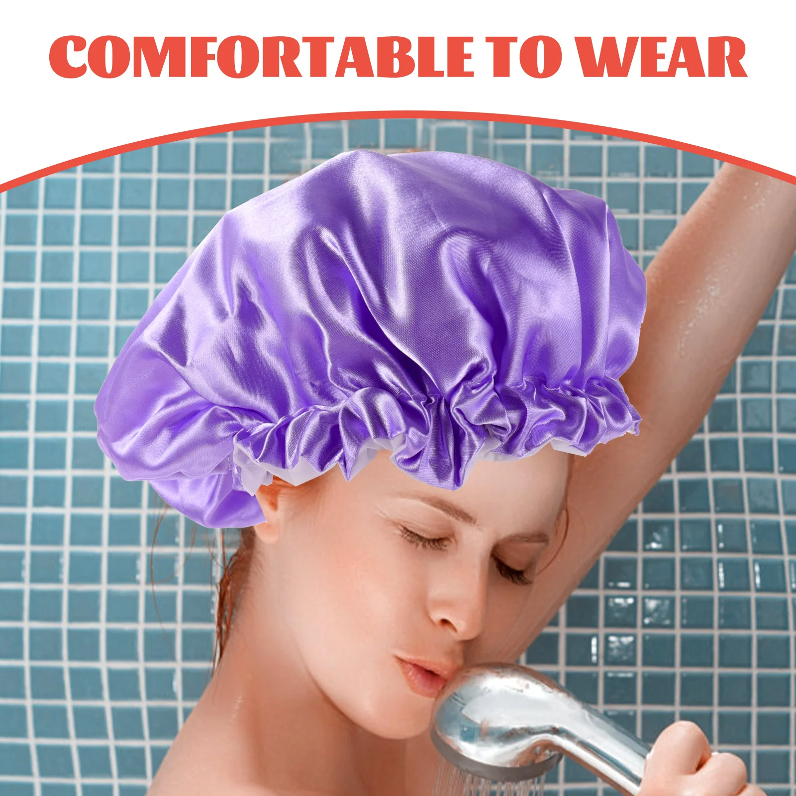 

Shower Caps Hair Women Bath Double Reusable Protection Environmental Cap Layers Bathing Hat Adjustable Layered Satin Bonnet