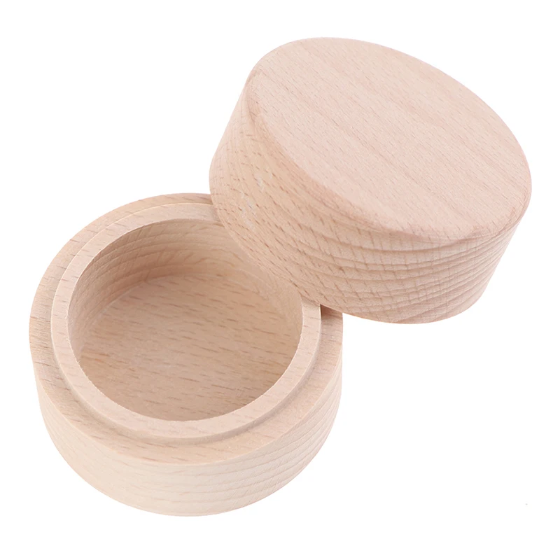 

1Pc Unpainted Wood Engagement Ring Bearer Box Rustic Custom Bride & Groom Wedding Ring Box Round Gift Wooden Jewelry Box