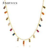 andywen 925 sterling silver colorful zircon charms rainbow chain choker long neckalce fashion women european party fine jewelry