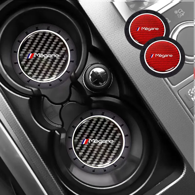 

2Pcs Car Carbon Fiber Pattern Coaster For Renault Megane KADJAR CAPTUR DUSTER Logan Slip Water Cup Mat Anti-Dirt Car Accessories