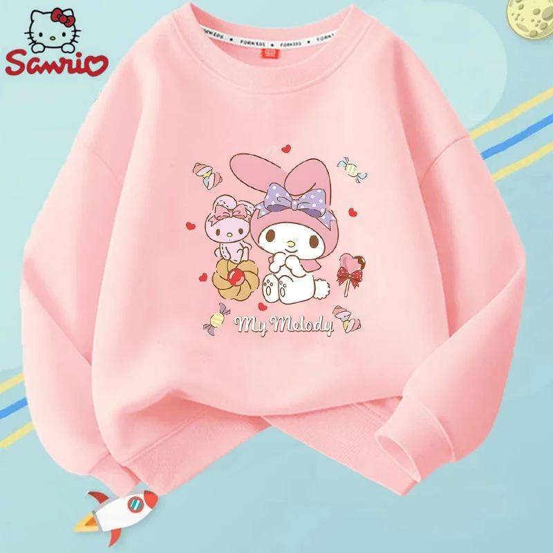 

Kawaii Sanrio Mymelody Kuromi Children's Hoodie Cute Girls Autumn Winter New Cartoon Keep Warm Tops Daughter Costume Gift