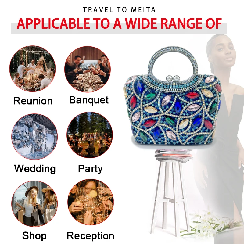 Роскошный золотисто-серебристый клатч со стразами и бриллиантами вечерняя сумка