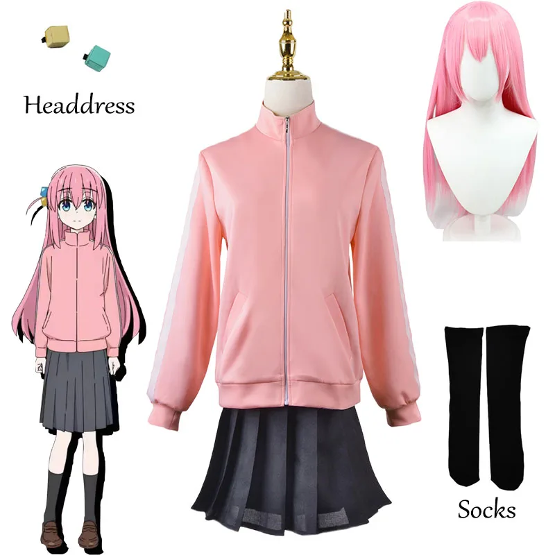 

Костюм для косплея из аниме Gotou Hitori Bocchi The Rock, костюм для косплея старшей школы Jk, Униформа, юбки Gotou Hitori, розовый парик, костюм для ролевых игр