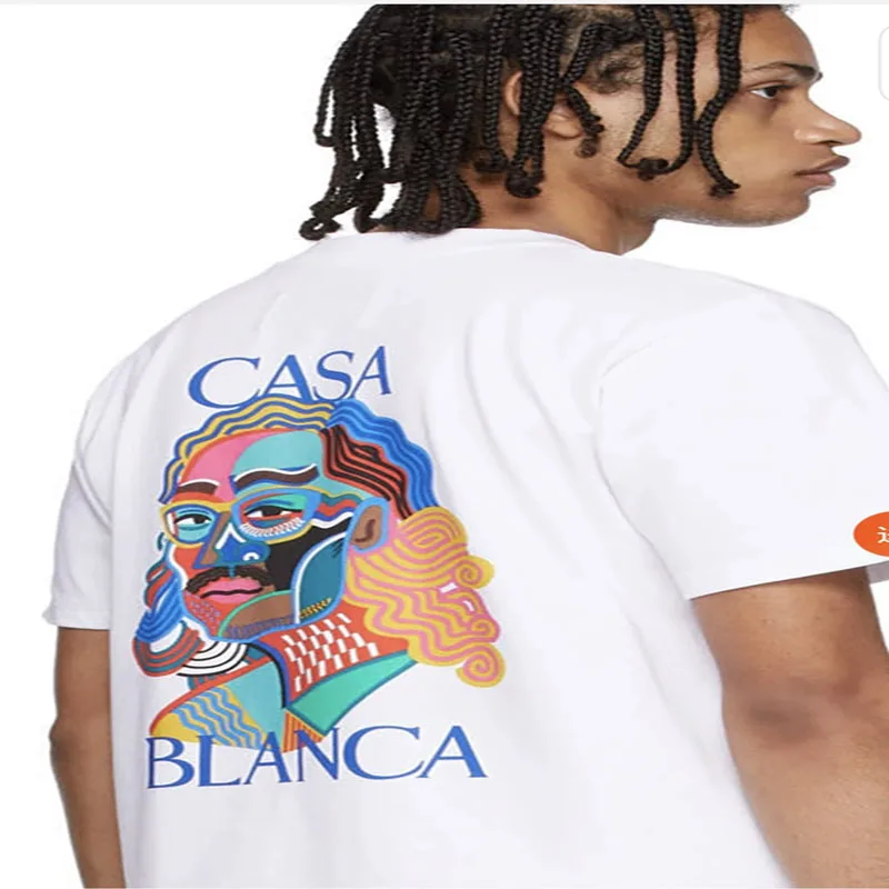 

Oversized Men Women High Quality Casual Short Sleeve Colorful Portrait of Court Man Print Tennis Club Casablanca T Shirt