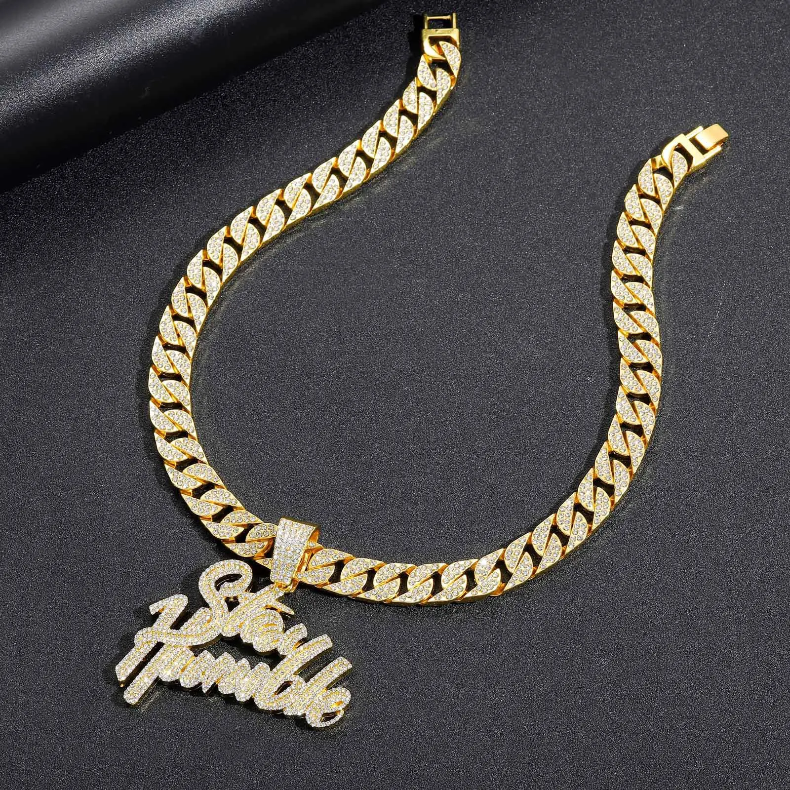 Мужское женское хип-хоп блестящие буквы Stay Humble кулон кубинское ожерелье золото