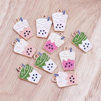 10pcs 22mm bubble tea metal enamel charms drink tea charms for jewelry making supplies diy bracelet necklace earring accessories