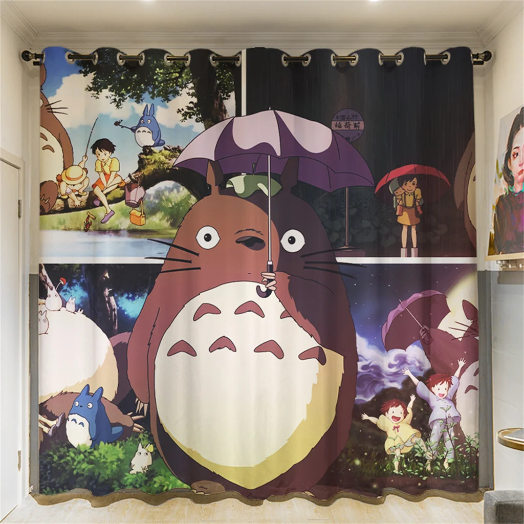 

Totoro Blackout Curtain 2 Panels My Neighbour Totoro Anime Printing Window Drapes For Living Room Cartoon Home Decor Treatments