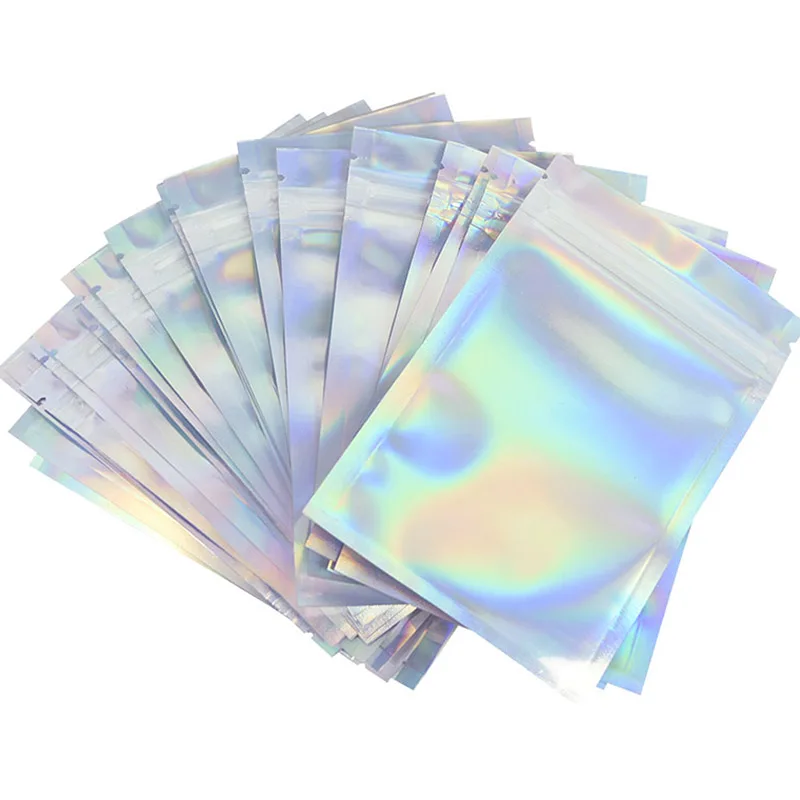 10-50 PCS Iridescent Zip Lock Bags Pouches Cosmetic Plastic Laser Holographic Makeup Storage Hologram Zipper Bags Gift Packaging