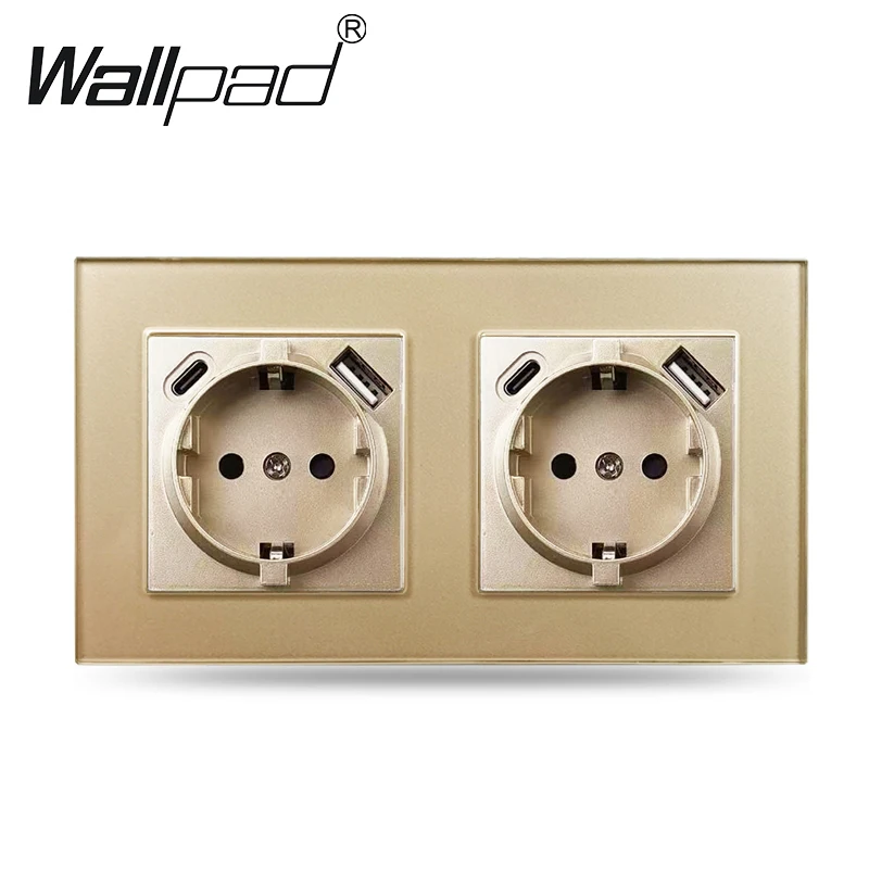 

Wallpad Евророзетка настенная тройная 220В с USB Type C