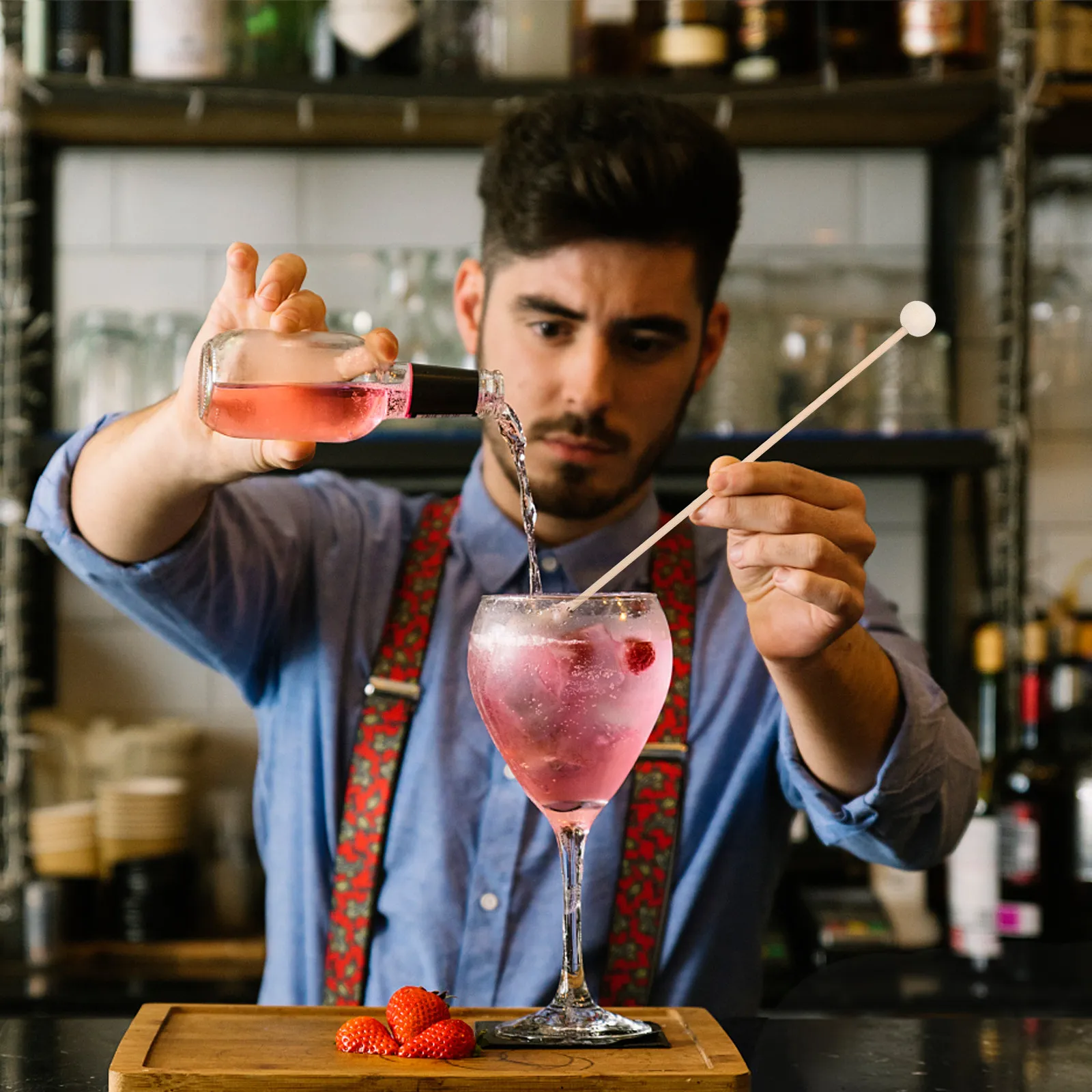 Фото 100 шт. деревянных палочек для меда с гладкой поверхностью, круглой формы, ярких цветов, изысканные, для размешивания джема, молока, супа, кофе №2