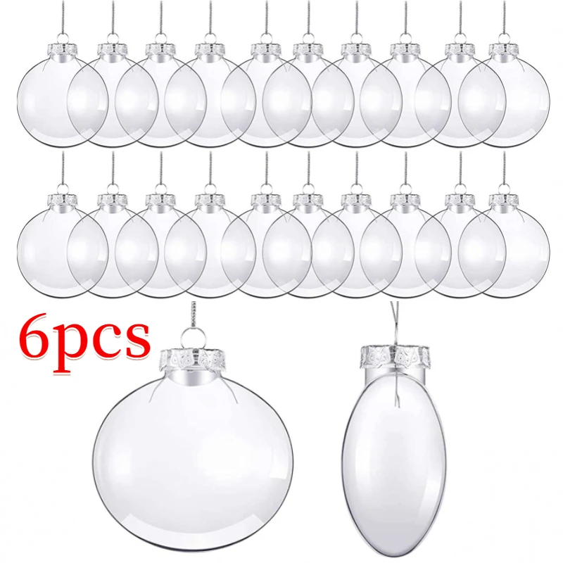 

6 шт., прозрачные Рождественские Подвески в виде плоских шариков, 6/8 см