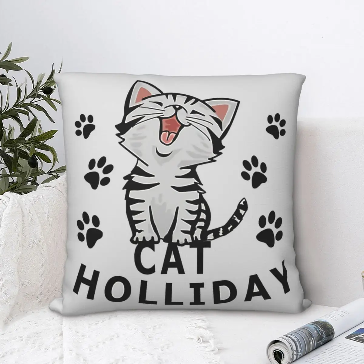 

Cat Holliday Funny Meow Polyester Cushion Cover For Home Office Decorative Soft