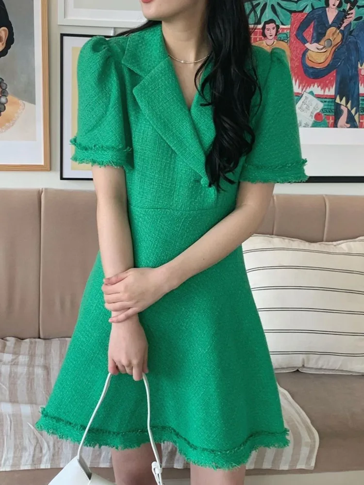 

2022 Summer Mini Dresses For Women short Sleeve Slim Waist Robe Femme French Vintage vestidos elegantes para mujer