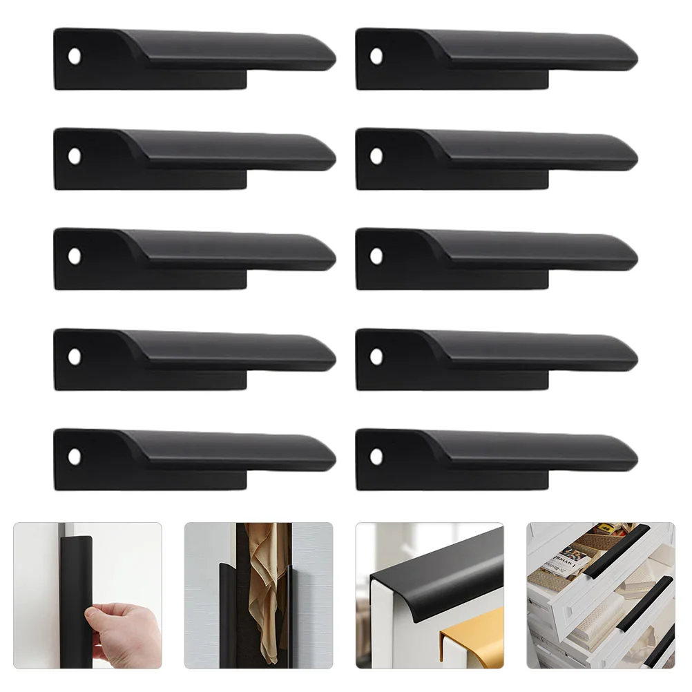 

10pcs Hidden Finger Handle Creative Cabinet Pulls Black Mount Finger