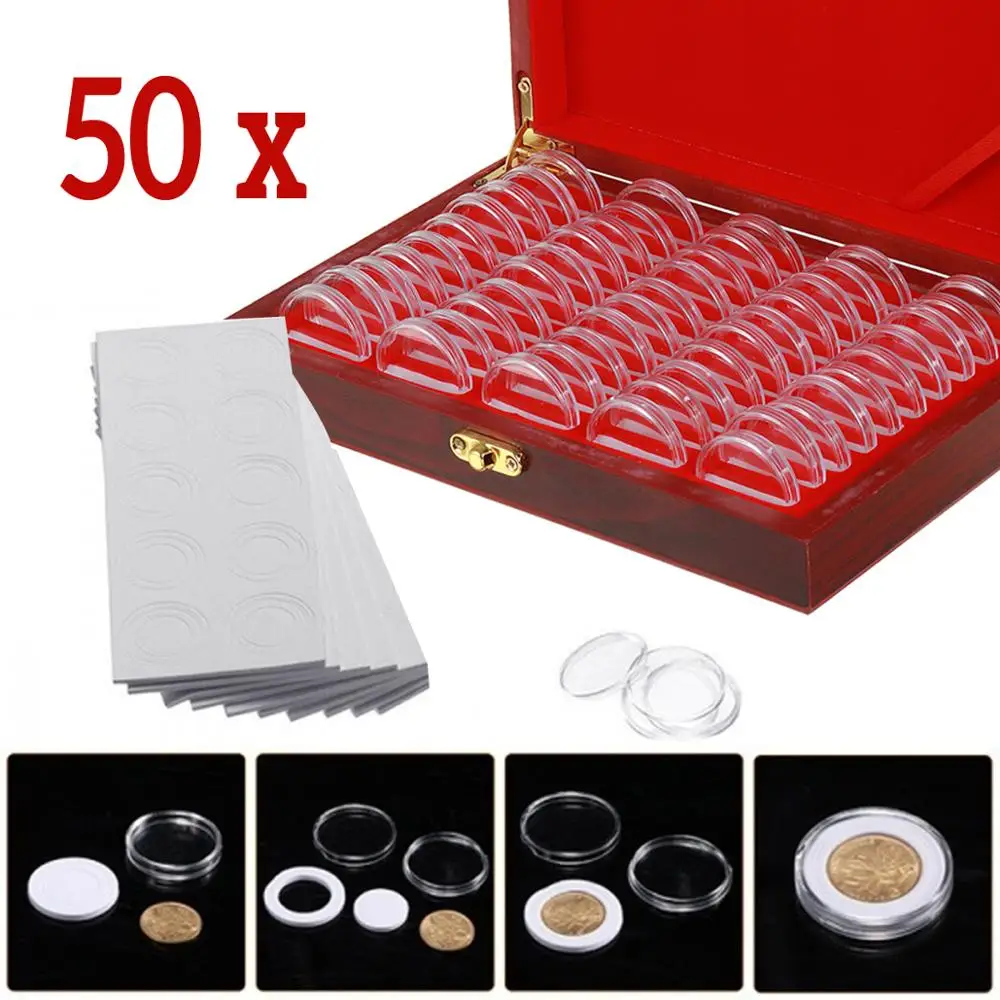

50Pcs Capsules Coin Collectible Wooden Display Storage Box Coins Storage Box