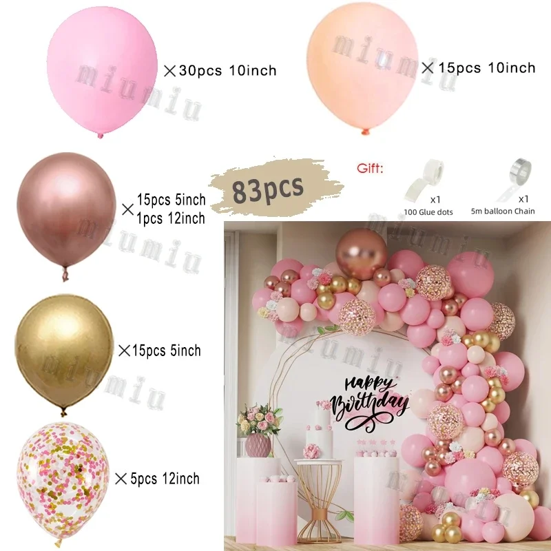 Розовые металлические шары с конфетти Macaron, набор для гирлянды