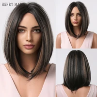 henry margu short straight synthetic wigs ombre black brown bob hair wigs for black women middle part cosplay wig heat resistant