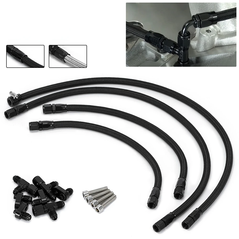 

AN4 Engine Steam Vent Hose Kit Stainless Steel Braided / Black Nylon Hose For LS LSX LS1 LS2 LS6 LM7 For Front Rear Venting