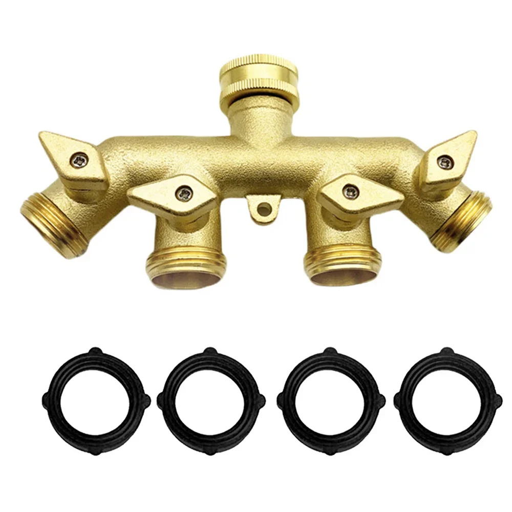 

Heavy Duty 4-way Garden Hose Splitter Shut off valves All Brass Stainless Ball for Outdoor Tap and Faucet