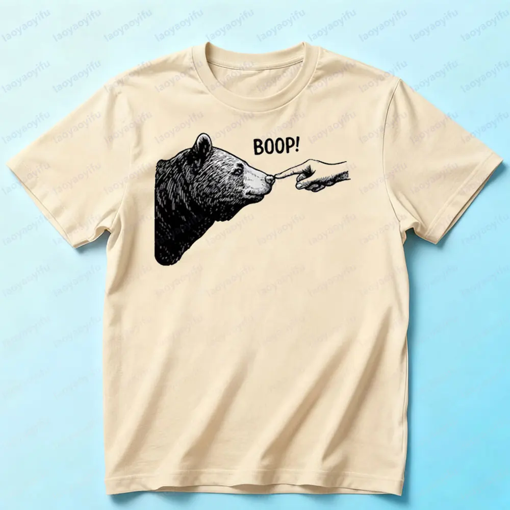 Фото Boop Ретро Футболка с медведем на палец и носом, забавная футболка унисекс с рисунком медведя, подарочная рубашка для любителей дикой природы, мужские повседневные хлопковые топы №4