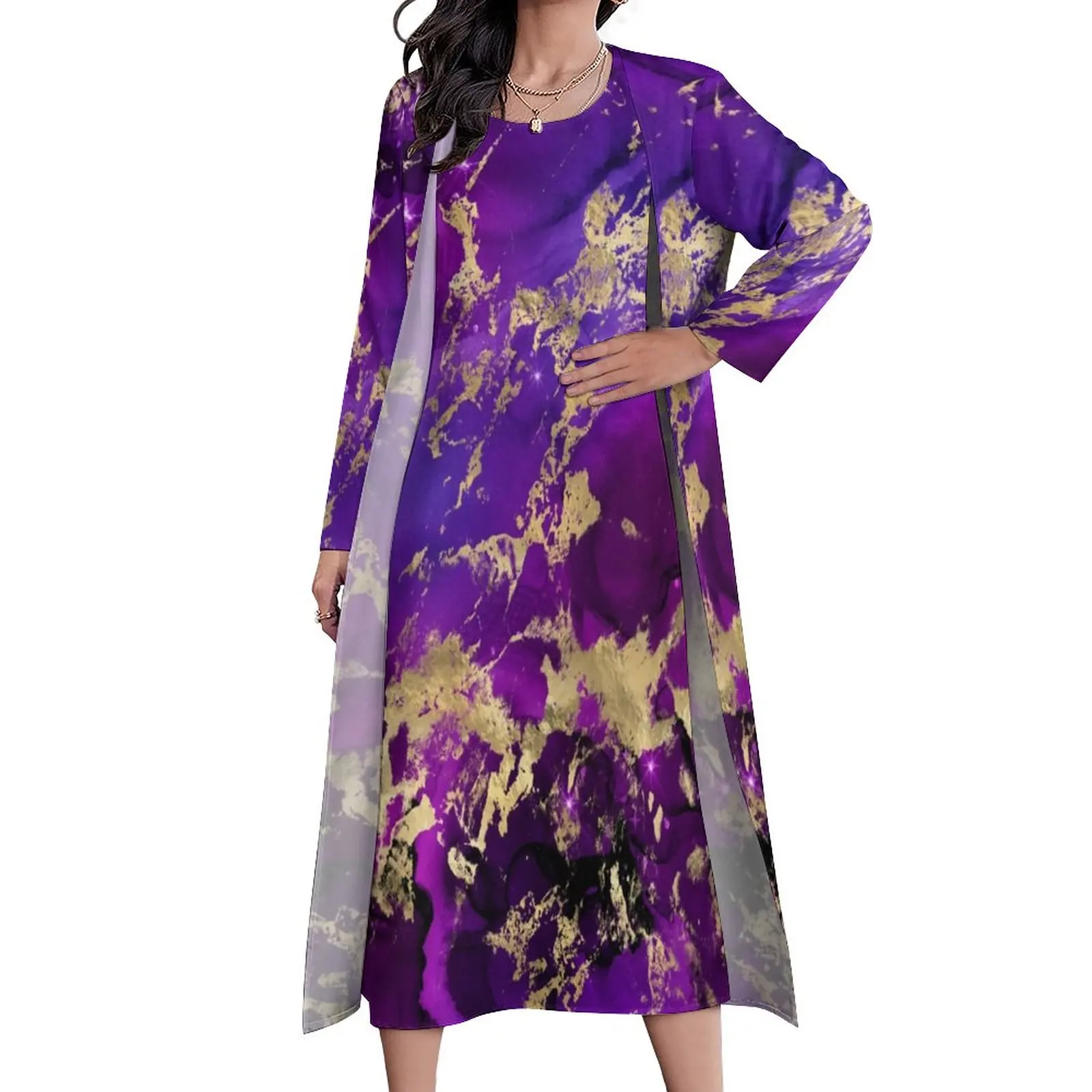 

Платье-макси из двух частей, с принтом и золотыми брызгами