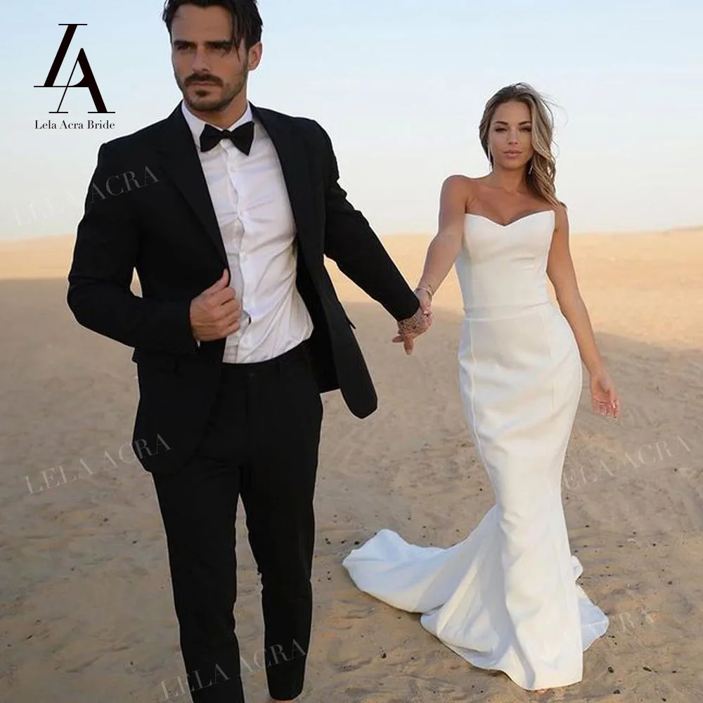 

LelaAcra атласное простое свадебное платье 2022 без рукавов юбка-годе со шлейфом Свадебные платья принцессы SM56 размера плюс Vestido de Noiva