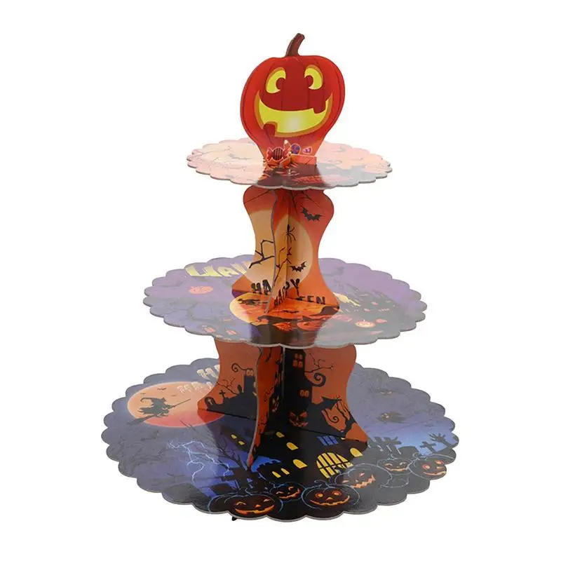 

Подставка для торта на Хэллоуин, 3 уровня, тыква, десертная башня, тема на Хэллоуин, поднос для сервировки пирожных, чашек, закусок, фруктов