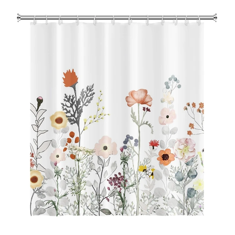 

Green Leaves Butterfully Shower Curtains Watercolor Boho Floral Waterproof Modern Bathroom Bathtub Curtain Room Decor With Hooks