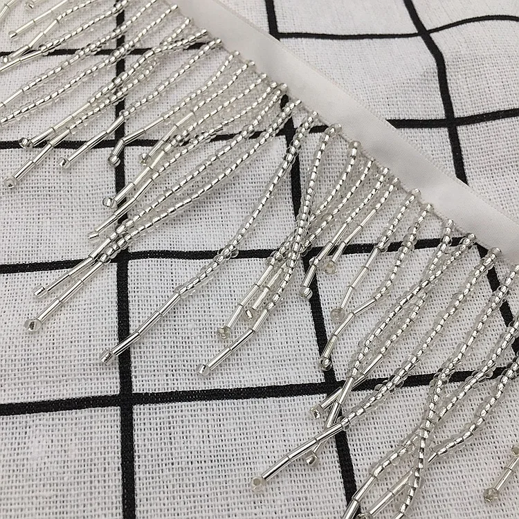 Лента из бисера ручной работы со стеклянными бусинами бахрома кружевная отделка