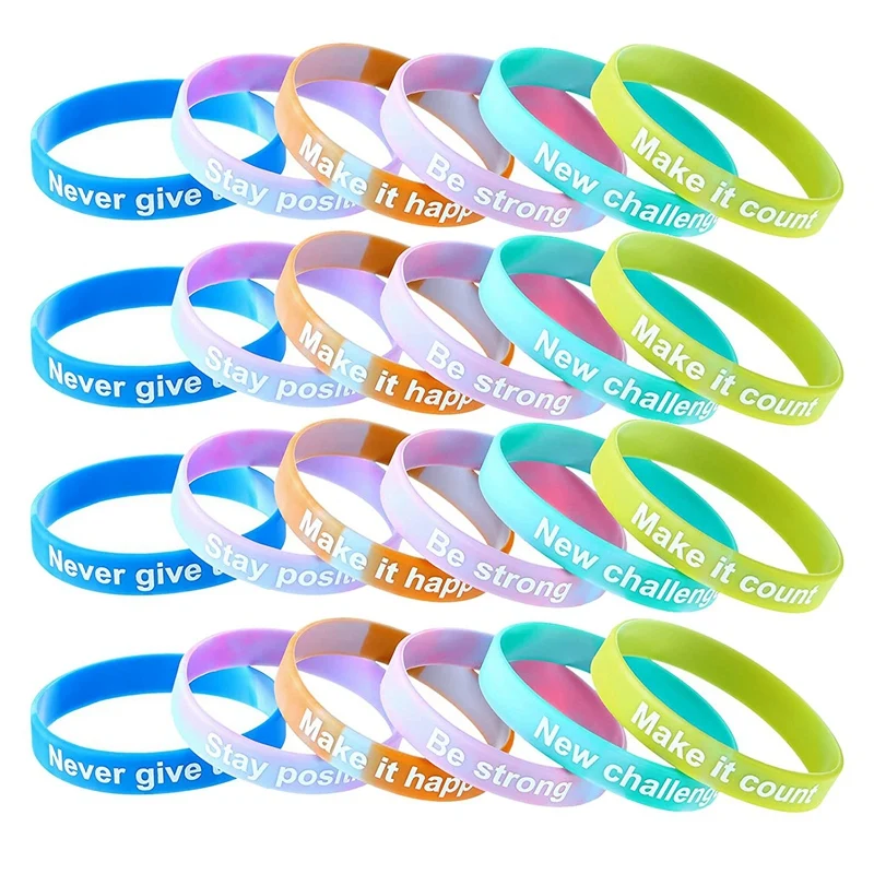 

48 Pieces Inspirational Bracelets Colorful Motivational Wristbands For Kids Student Party Supplies