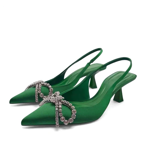 Туфли-лодочки женские на высоком каблуке, роскошные брендовые пикантные зеленые, с ремешком-бабочкой и ремешком на пятке, заостренный носок, свадебная обувь на шпильке