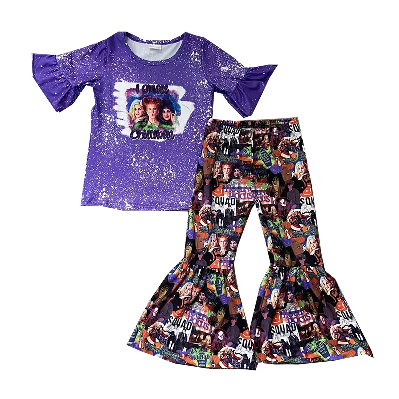 

Оптовая продажа, костюмы на Хэллоуин с оборками, платье с вышивкой в виде индейки в полоску, топ, оранжевые Леггинсы, комплекты для девочек