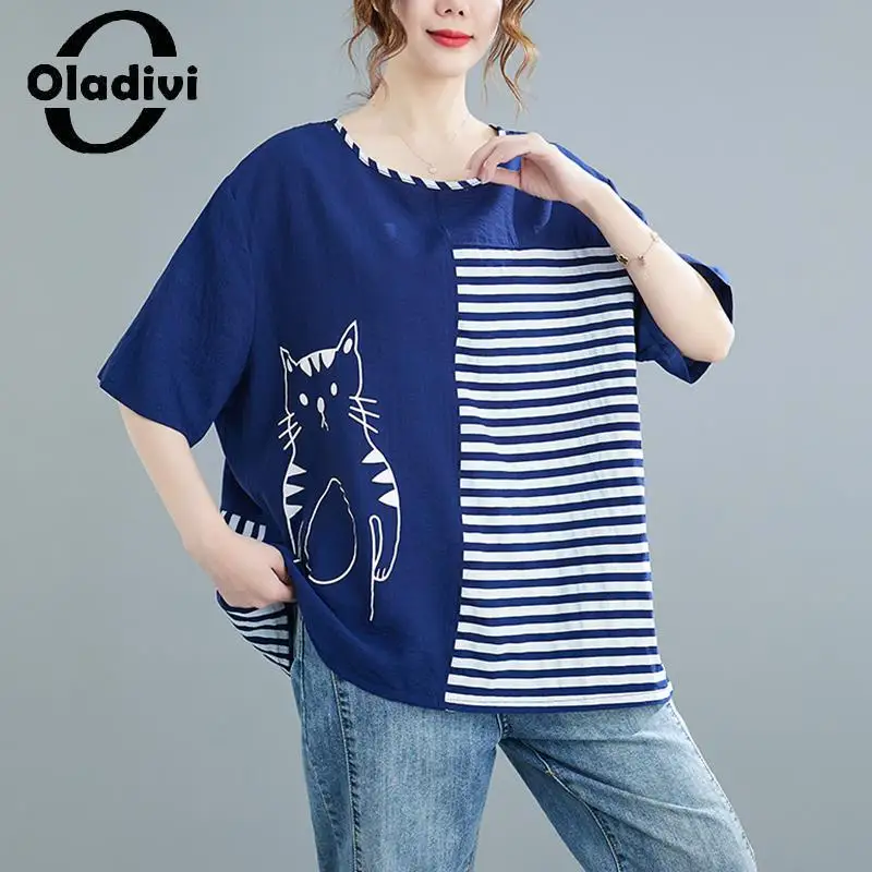 

Oladivi Oversized Clothing Fashion Print Summer TShirts Women's Large Size Top Tee Shirts Casual Loose Basic T-Shirts Blusas 650