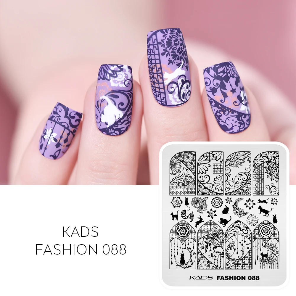 

KADS Fashion 088 Nail Stamping Template Cat Flower Rabbit Plaid Pattern Stamp Plates for Nails Nail Polish Templates Stencil