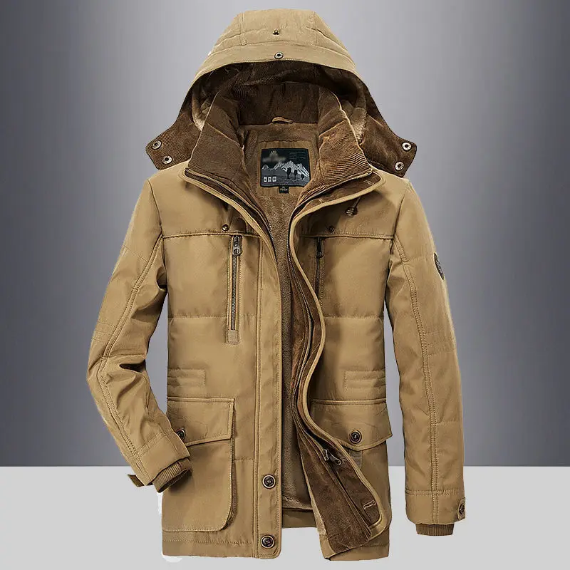 2022 New Winter Mens Parkas Coat Jacket Fleece Thicken Warm Parka Jacket Hooded  Jackets Coat Mens Solid Color Parka Coat R17