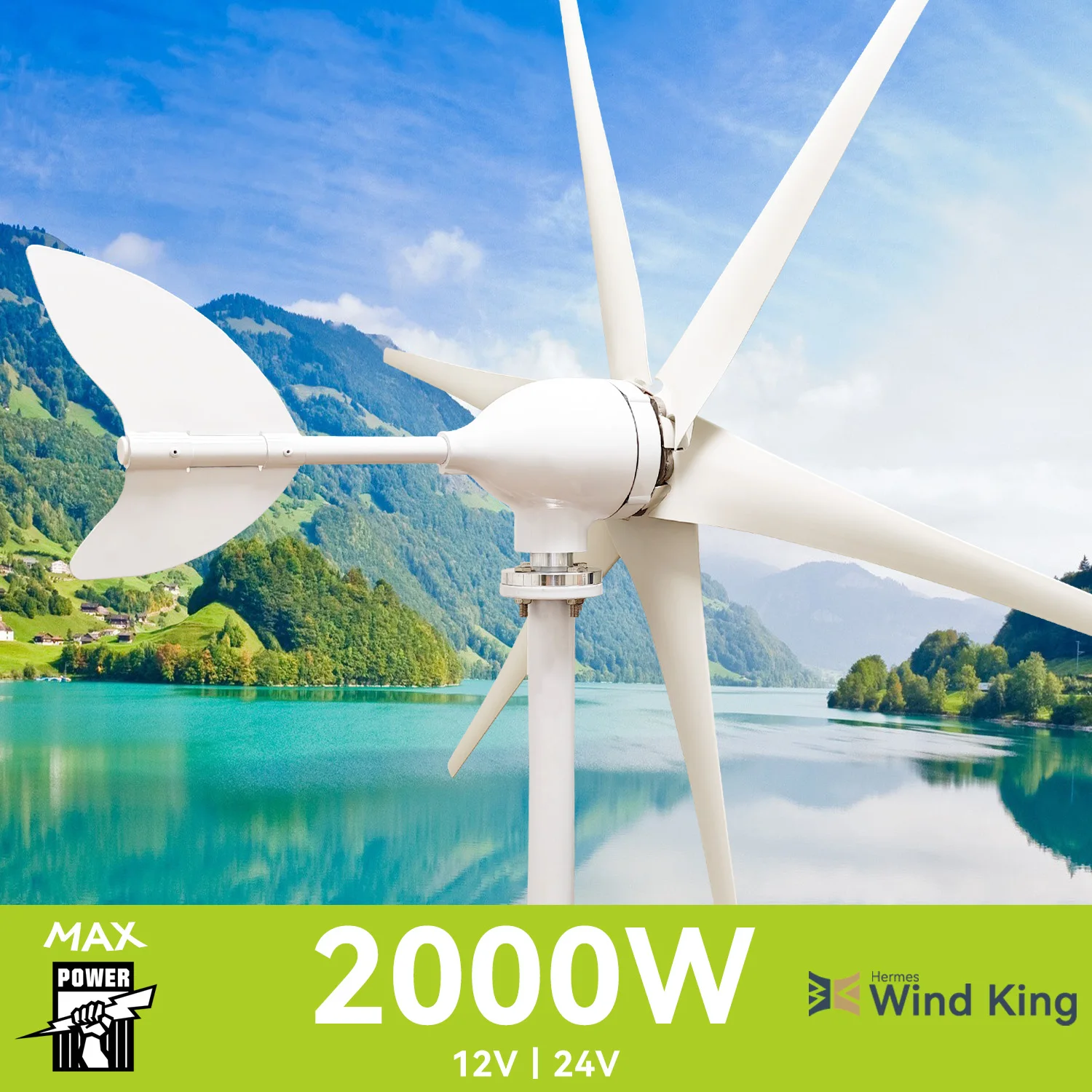 

[Более высокая мощность] ветряная турбина, высокая эффективность 2000 Вт, ветряная мельница, гибридная солнечная система, для домашнего использования, 6 Горизонтальных лезвий