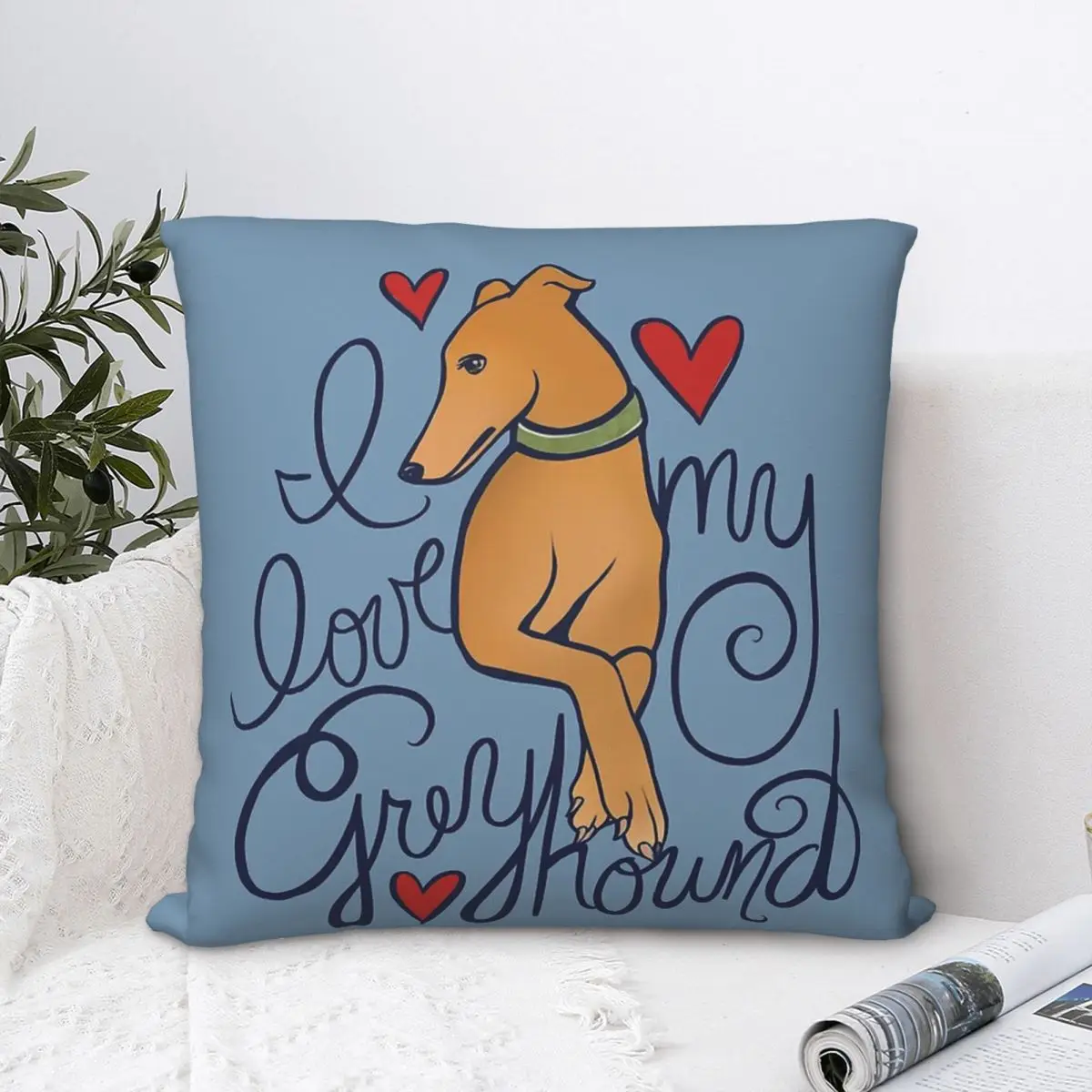 

I Love Throw Pillow Case Geryhound Greyhounds Dog Backpack Coussin Covers DIY Printed Breathable Home Decor