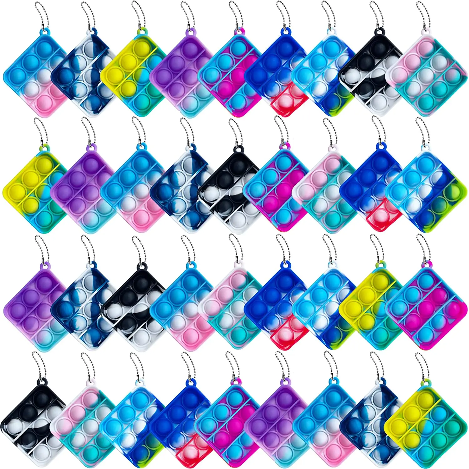 

10 Pack Kids Fidget Pop Bubble Stress Relief Toys with Key Chain,rainbow Square Fidget Sensory Keychain for Boys and Girls Gifts