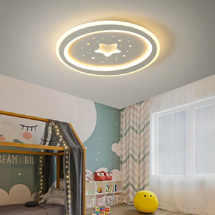 

Nordic Modern Round Ceiling Lamp Children's Room Study Room White Creative Lighting Simple Warm Romantic Star LED Ceiling Light