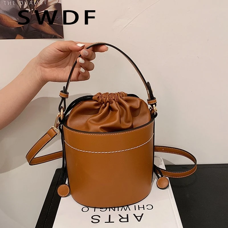 

Винтажные коричневые кожаные сумки-мессенджеры SWDF, женская сумка-мешок, однотонные сумки через плечо для женщин, сумка на плечо для женщин