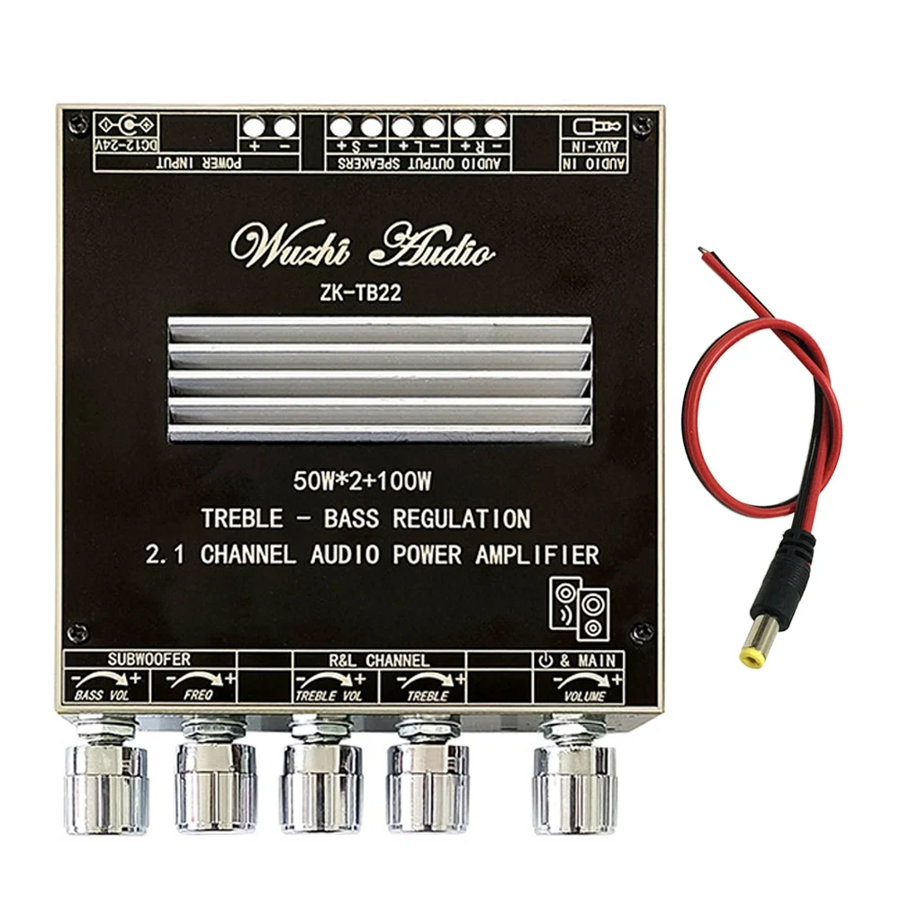 

-TB22 2.1 Channel Bluetooth 5.1 Amplifier Board with DIY Case+DC Cable TPA3116D2 50Wx2+100W Tweeter Subwoofer Module