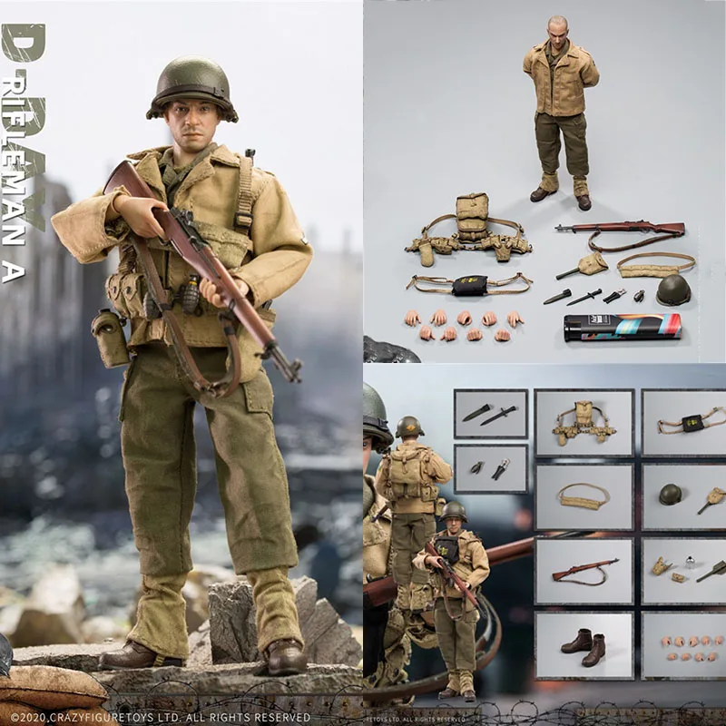 

Collectible Crazy Figure LW014 1/12 WWII U.S. Rangers On D-Day Rifleman A Figure 6'' Male Soldier Action Doll Full Set Toys